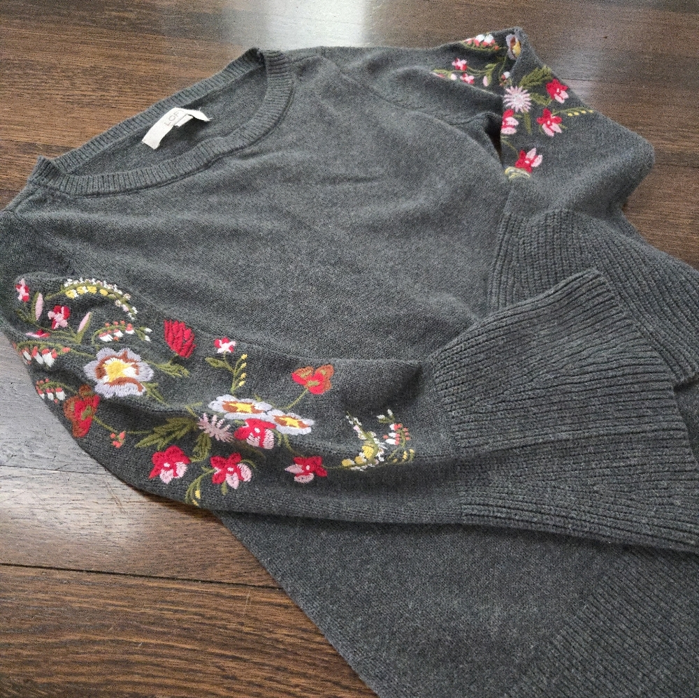 Floral Embroidery Boho Sweater Cotton Viscose Blend Size S